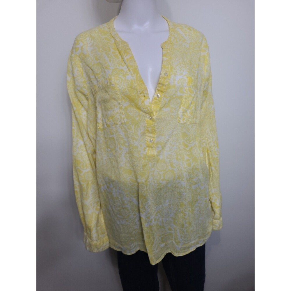 Old Navy Semi Sheer Top Womens Size XL Yellow Long Sleeve Pockets (Flaw)